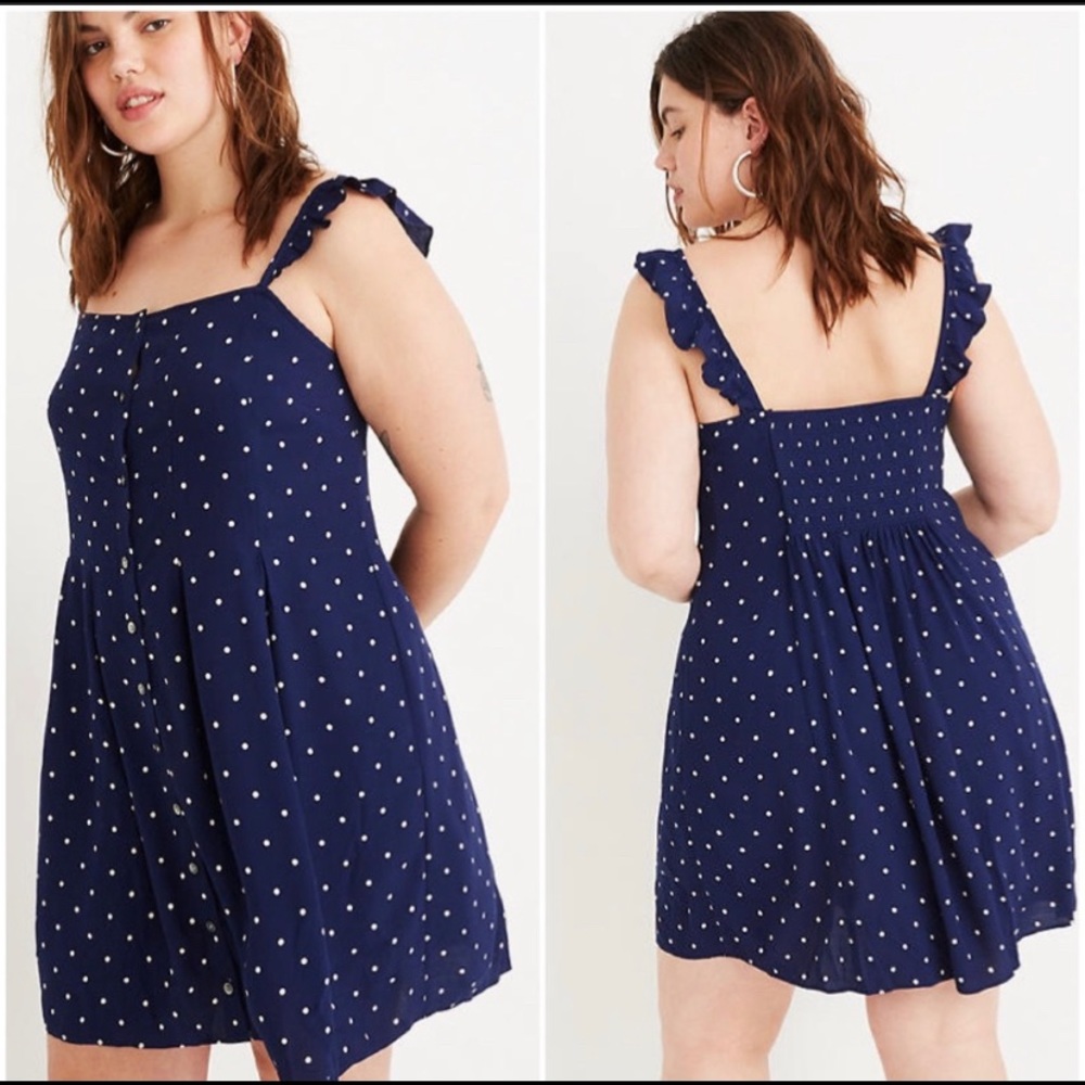 Madewell Ruffle-Strap Button-Front Dress in Polka Dot sz 14